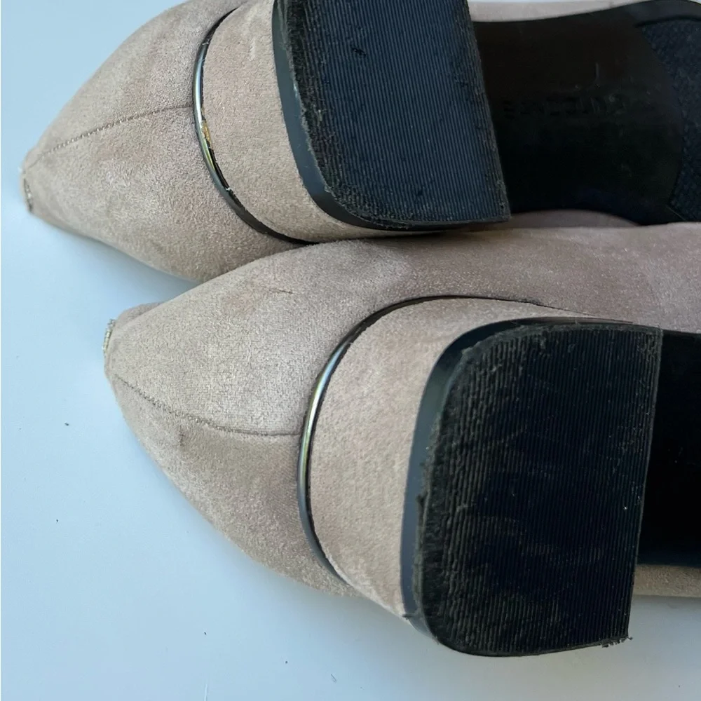 Bandolino Vegan Suede Cap Toe Ballet Flat Shoes Tan w Black Toe, Women SZ 7M